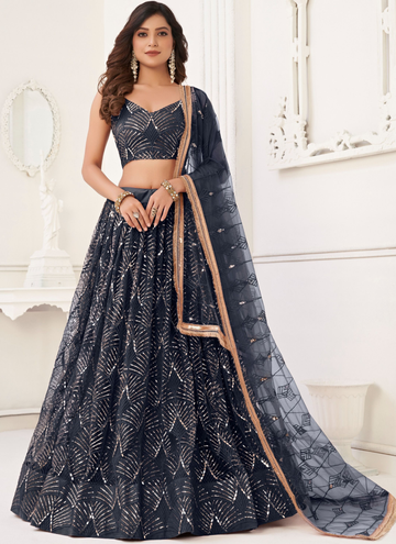 Sequence Embroidery Party Wear Black Net Lehenga Choli Set